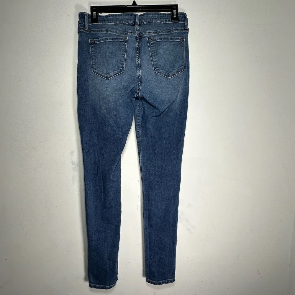 Old Navy Rockstar Mid-Rise‎ Skinny Jeans Blue Distressed 10 Long Stretch Denim
